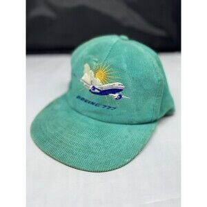 Boeing 777 Airplane Hat • Corduroy Teal Green Snapback Vintage Plane Cotton
